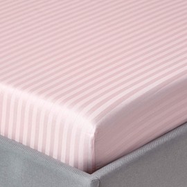 HOMESCAPES Pink Deep Fitted Sheet (12”) Single 330 TC 500 Thread Count Equivalent Satin Stripe Pure Egyptian Cotton Bed Sheet with Fully Elasticated Skirt