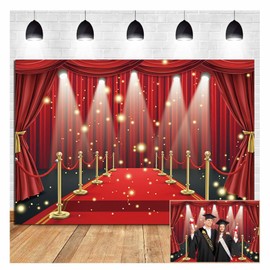 Red Carpet Curtain Photo Backdrop Movie Theater Movie Night Theme Birthday Party Photography Background Congratulations Graduates Wedding Baby Shower Event Party Decoration Banner (8x6 FT)