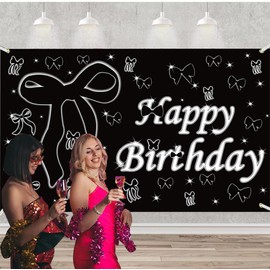 Black Bow Birthday Party Decortions, Coquette Birthday Party Bow Party Decorations for Birthday Anniversary Wedding Bridal Gender Reveal Supplies Bachelorette Tea Ribbon Party Decoration