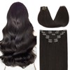 VINBAO Clip-In Real Hair Extensions, 140 g, 40 cm, Dark