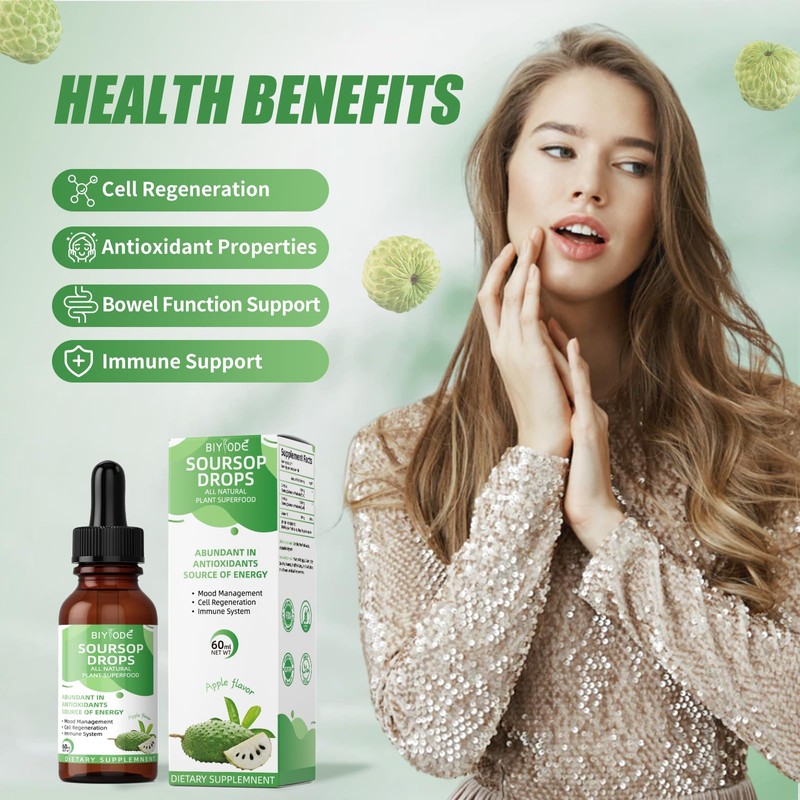 Soursop Graviola Liquid Drops: 1800mg Premium Antioxidant Support for Immune