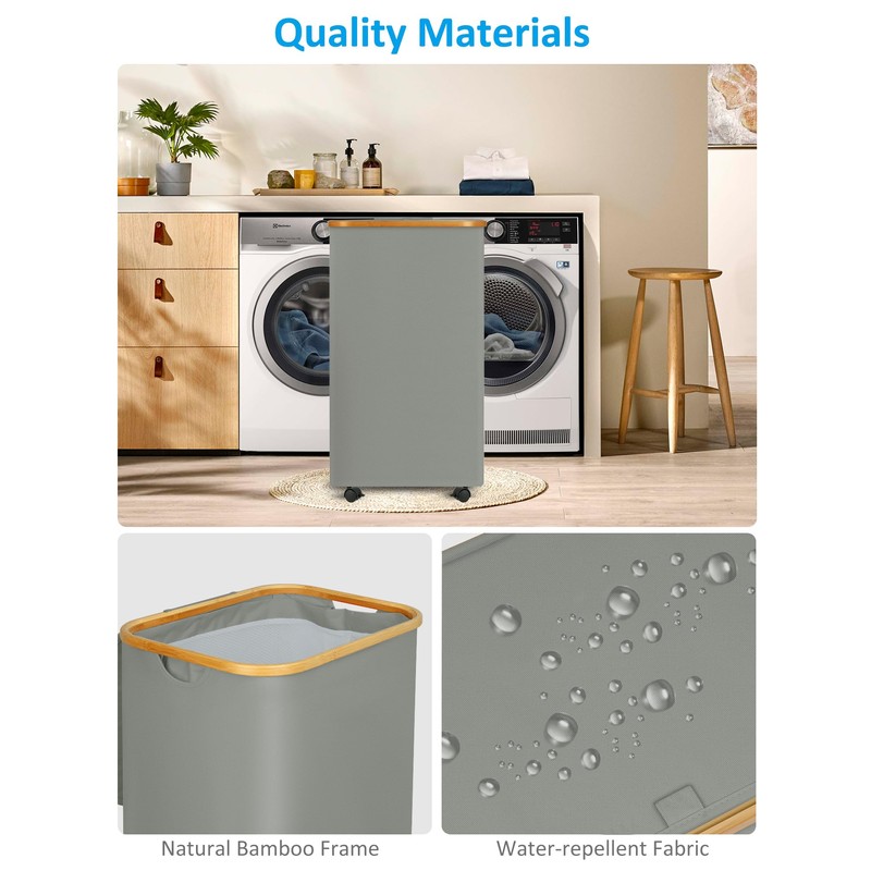 efluky Laundry Basket with Wheels, Tall Rolling Laundry Hamper with