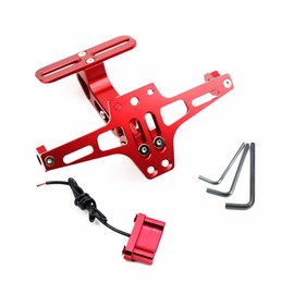Zodazoqa Universal Motorcycle Fender Adjustable Aluminum Motorcycle License Number Plate Holder Bracket Cnc Frame With Led Light (Red)