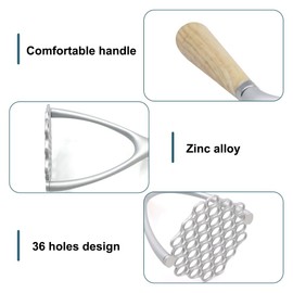 Potato Masher, Food Masher with Non-Slip Wood Handle Aluminum Alloy Potato Masher for Potato Bean Fruits Vegetables