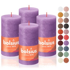 BOLSIUS 4 Pack Vibrant Violet (Purple) Rustic Pillar Candles - 2.75 X 5 Inches - Premium European Quality - Includes Natural Plant-Based Wax - Unscented Dripless Smokeless 60 Hour Party Candles