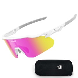 suoso Polarized Sports Sunglasses for Men: Women Youth Cycling Running Baseball Bike Softball Sun Glasses with UV Protection - Carabiner Pink
