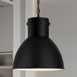 BoostArea Black Pendant Lights Kitchen Island, 10.6" Large Metal Shade and 70.9'' Adjustable Height, Modern Pendant Lighting Fixtures,Farmhouse Hanging Pendant Light for Kitchen Island/Bar,No E26 Bulb