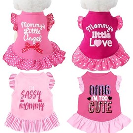 XPUDAC Camisa de vestir para perro de 4 piezas, falda para cachorro, lindo vestido para perro, ropa de verano para perros pequeños y gatos (ángel rosa, XXS (1-2 libras))