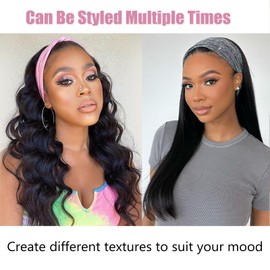 Short Headband Wig Water Wave Human Hair Wig For Women 14 Inch 150% Density No Lace Curly Headband Wig For Women Human Hair Curly Hair Glueless Wig Made Full Machine Natural Looking