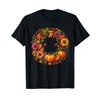 Festive Fall Autumn Floral Pumpkin Wreath Design T-Shirt
