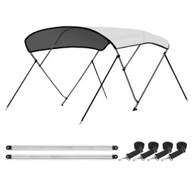 Leader Accessories 3 Bow White 6'L x 46" H x 61"-66" W Bimini Top Boat Cover Includes 4 Straps 2 Rear Support Poles Mounting Hardwares Storage Boot with 1" Aluminum Frame