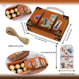 KARAQY 12 Pcs Vintage Suitcase Favor Boxes, Vintage Suitcase Candy Boxes with Tags and Burlap Twine for Travel Themed Party, Bridal Shower, Wedding Decorations