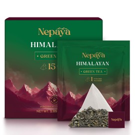 Himalayan Green Tea 15 Count Biodegradable Pyramid Tea Bags from the Himalayas, 100% Pure High Grown, Whole Leaf, Mild Caffeine, Healthy Green Tea Bags