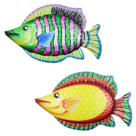 Metal Fish Wall Decoration, Fish Wall Decoration, Metal Wall Sculptures, Tropical Fish Metal Hanging Wall Decoration (Green, Yellow)