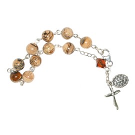 Womens Catholic Rosary Bracelet made with Picture Jasper Gemstones and an Austrian Crystal (Mom, Confirmation, RCIA, Christmas, Easter, Gift)