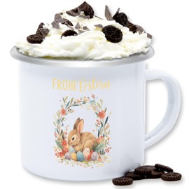 Enamel Tin Cup – Easter Gifts – Happy Easter Cute Easter Bunny Easter Surprise Easter Gift Easter Mini Gifts – 300 ml – White Silver – Easter Small