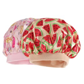 NOLITOY Kids Satin Sleeping Cap 2-Pack Colorful Printed Night Hats for Home and Travel Soft Satin Fabric for Boys and Girls Comfortable Sleepwear Accessories