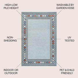 JONATHAN Y HWC102D-5 Sebastian High-Low Modern Diamond Border Indoor/Outdoor Area Rug, Border, Classic, Coastal, Backyard, Patio, Porch, Easy-Cleaning, Non-Shedding, 5 X 8, Blue/Ivory