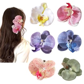 Hebterrka Pack of 6 Flower Hair Clips Bohemian Butterfly Orchid Hair Barrettes for Beach Party Spring Photo Props Artificial Hawaiian Boho Hair Clips