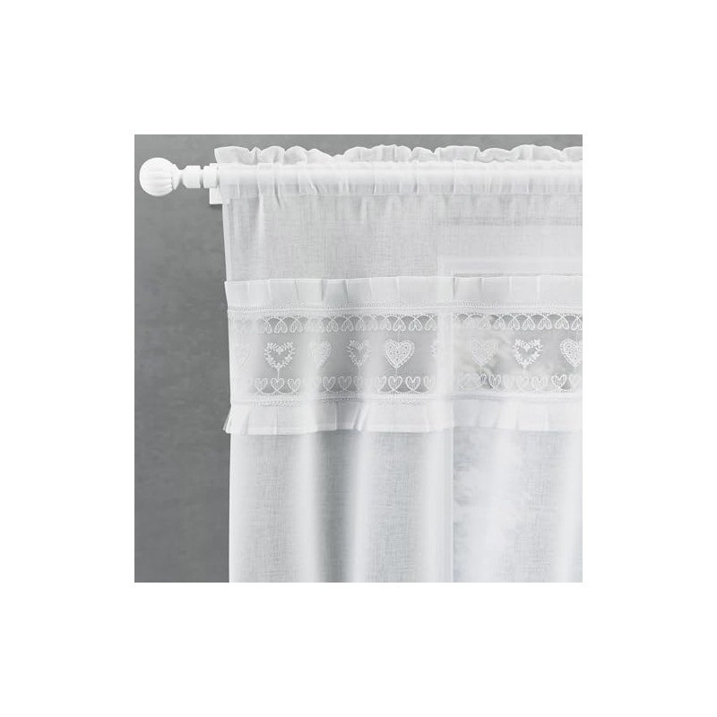 Tyrone Textiles Lucy Embroidered Heart White Kitchen Window Set Curtain