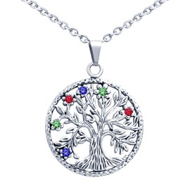 Feilok Stainless Steel Women's Necklace Chain Tree of Life Crystal Crystals with Pendant Jewellery Birthday Gifts for Women Girls Chain Length 55 cm, Stainless Steel Crystal, Crystal