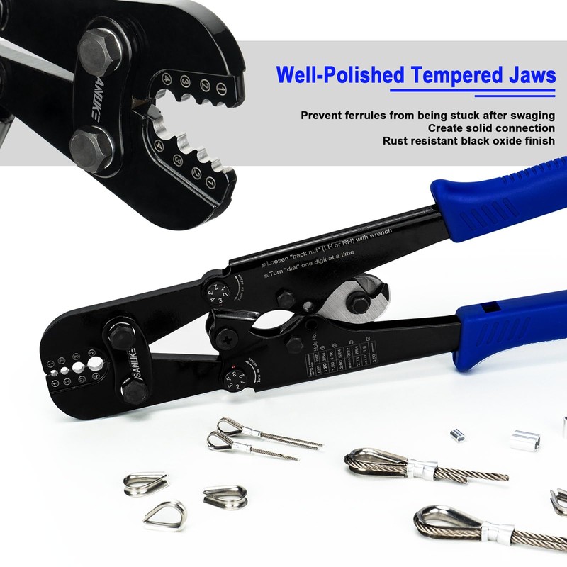 Sanuke Wire Rope Crimping Tool Kit, Professional Wire Rope Crimper