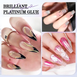 EBANKU Silver Metal Glitter Gel Nail Polish, 5 Colors Painted Liner Gel Polish with Nail Brush, Gold Silver Pink Red Glitter Nail Polish Sparkling Soak Off for Nail Design