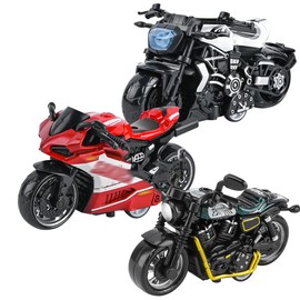 SIEBOLD Pack of 3 Motorcycle Toys for Children, Simulation Motorcycle Model, Pull Back Motorcycle Toy, for Children, Lntellectual Toy, Christmas, Birthday Party Gifts (3 Styles)