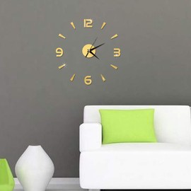 Wall Watch Decor, Wall Clock Sticker 3D Big Watch Decor DIY Wall Modern Home Office Room Decor Kitchen Wall Clock Wall Clock(Glod)