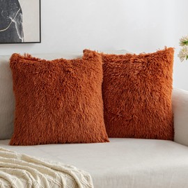 MIULEE Pack of 2 Fall Luxury Faux Fur Throw Pillow Covers Deluxe Decorative Plush Pillow Case Cushion Cover Shell for Sofa Bedroom Car 20x20 Inch Burnt Orange