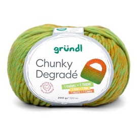 Gründl Chunky Degradé Wool, Thick Crochet Wool, Knitting Yarn with Colour Gradient, Orange Green, 200 g, 120 m, 100% Wool Mulesing-Free, Needle Size 12 mm (06)