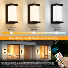 ZOOPEEN 24W LED Porch Lights Outdoor Wall Sconces Set of Two,Remote Control 3 Color Dimmable Outdoor Waterproof Wall Lamp for Backyard,Timed Cycle Exterior Lighting Fixtures for Front Porch Garage