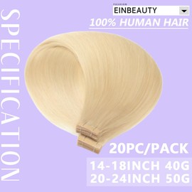 EINbeauty Tape Extensions Real Hair 20 Pieces Extensions Real Hair 55 cm 50 g Bleach Blonde Tape In Extensions Real Hair Invisible Real Hair Extensions Tape Straight Hair Extensions for Women (22