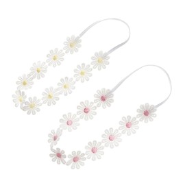 URIMPAVIDO 2PCS Baby Girl Lace Flower Headband Soft Elastic Hair Bands Cute Floral Headpiece for Baby photography (Yellow,Pink, 14.96 Inch)