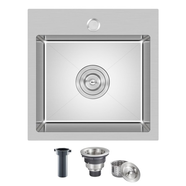 MENATT 18 inch Kitchen Sink Drop-In Brushed，304 Stainless Steel Handmade