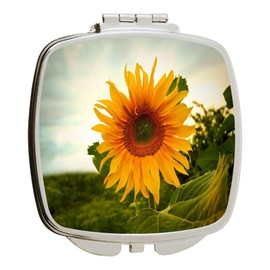 Island Gifting - Jumbo Sunflower in Field - Square Compact Mirror - Travel Mirror