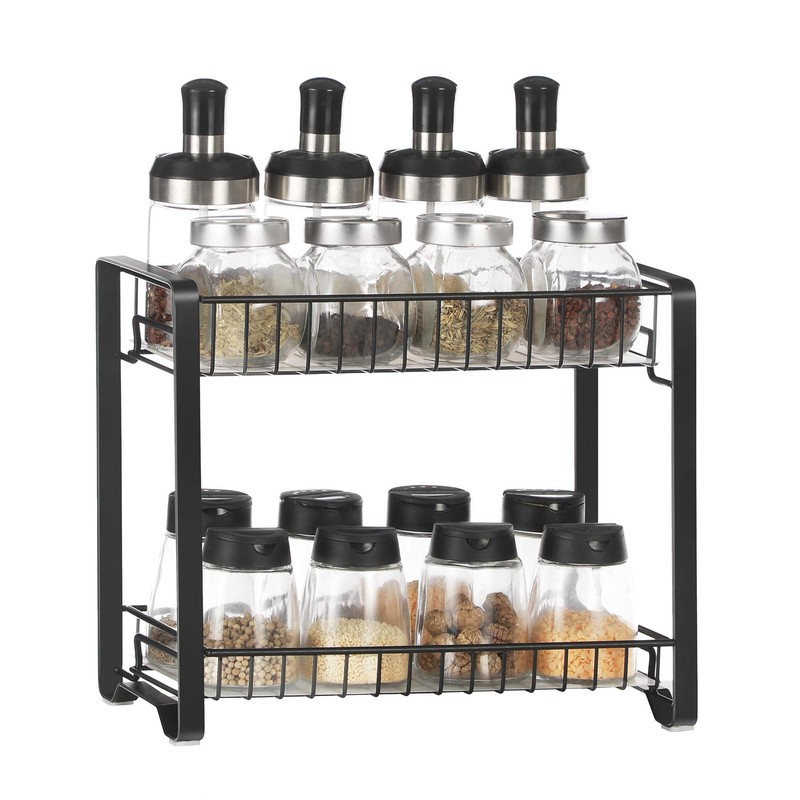 SONGMICS 2 Tier Kitchen Rack Metal Spice Rack with Plastic