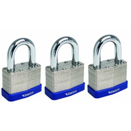 Sterling LPL443 40mm Double Locking Laminated Padlock with All Padlocks Keyed Alike (Set of 3), Chrome and Blue