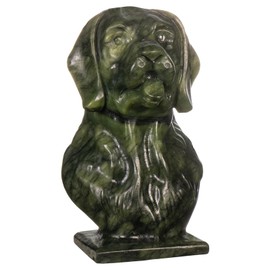 SUNYIK Green Jade Carved Dog Head Statue Figurine, Natural Stone Animal Statue for Home Office Decor Reiki Healing Meditation