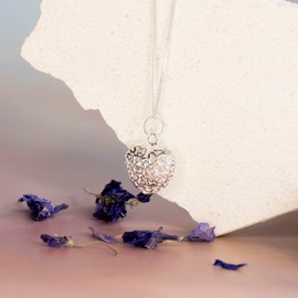 Tuscany Silver Filigree Puff Heart Pendant on Chain Necklace of 46 cm/18-inch