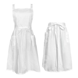 Cityelf Vintage Adjustable Ruffle White Apron Maid Costume Victorian Style 50’s Dress Apron with Long Ties and Pockets
