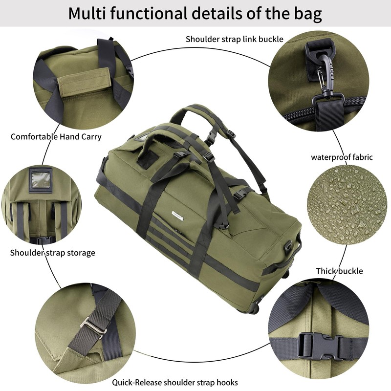 Duffle Bag Travel Luggage with Wheels: Large Rolling Backpack Foldable