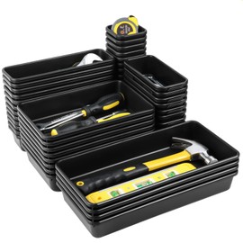 Takytao Takytao 60PCS Tool Box Organizer Tray Divider, More Large Sizes-5 Sizes Desk Drawer Organizers Garage Tool Organizer and Storage, Black Plastic Tray Organizer Bins for Home Office Supplies and Tools