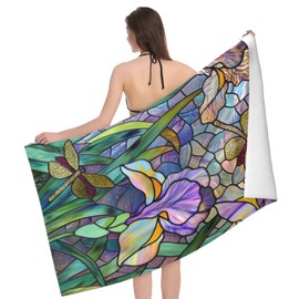 VANZEV Stained Glass Dragonfly Beach Towel Art Sand-Free Microfiber Bath Towel Ultra Soft Quick Dry Pool Towel Absorbent Towel Lightweight Towel Gifts for Outdoor Bathroom Swimming Decor 31inx51in