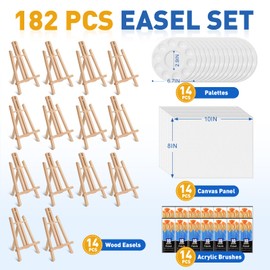 ESRICH 182 Pack Canvas with Easel Set 8 x 10 in Canvas Boards with 11.8 in Wooden Easels, Paint Brushes Canvas Panel Painting Kit for Acrylic Oil Watercolor Beginners Art Crafts Sip and Paint Party