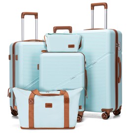 Cosbarn Luggage Sets 5 Piece Suitcases with Wheels, Suitcase Set ABS Hard Case Luggage with TSA Lock Spinner Wheels Durable Travel Luggage