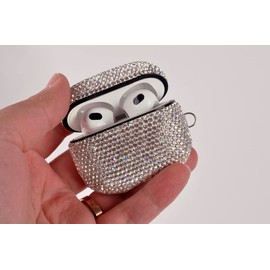 Sparkly Case Compatible with AirPods 3rd Generation with Keychain,Shockproof Protective Premium Bling Rhinestone Cover Skin for AirPods 3 Charging Case (White AB+Keychain)