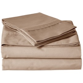 Tribeca Living King Bed Sheet Set, Crisp and Smooth Cotton Percale Solid Sheets and Pillowcase Set, Extra Deep Pocket, 300 Thread Count, 4-Piece Luxury Bedding, Coffee