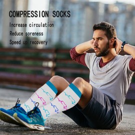 CTHH 7 Pairs Compression Socks for Women & Men Circulation Support Knee High Socks (05 White/Green/Red/Nurse, Small-Medium)