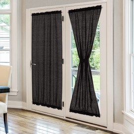 Melodieux Semi Sheer French Door Curtains 72 Inches Long, Linen Look Rod Pocket Privacy Drapes for Patio Sliding Glass Door Window, Black, 52 by 72 Inch, 2 Panels
